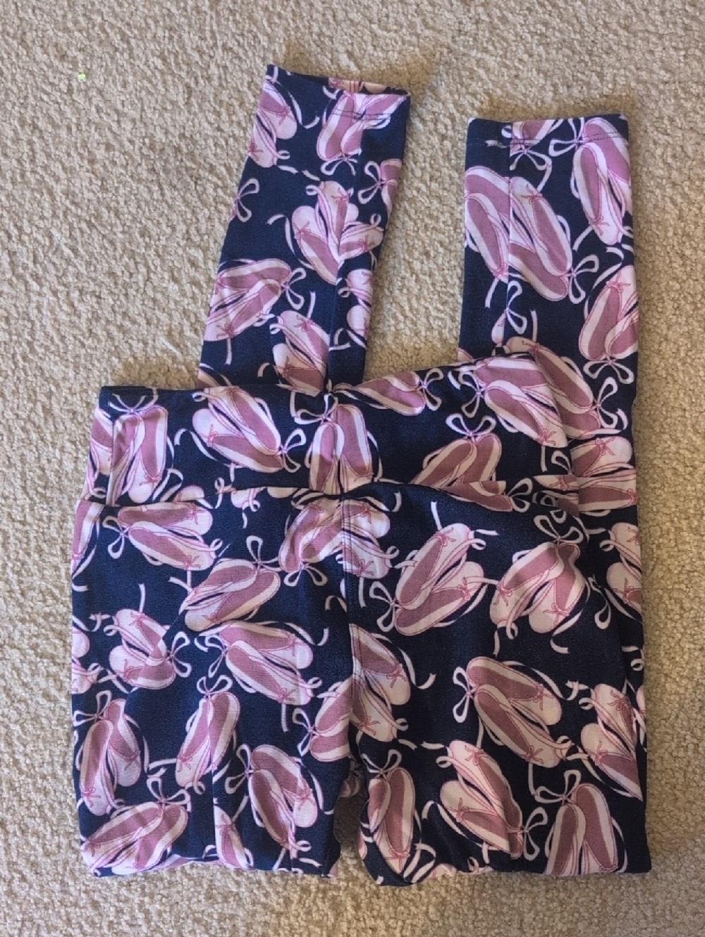 LuLaRoe Navy Leggings with Pink Ballet Slipper Print
